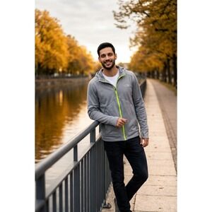 The North Face Mountain Athletics Mens Full Zip Hoodie Gray Neon Green Size L